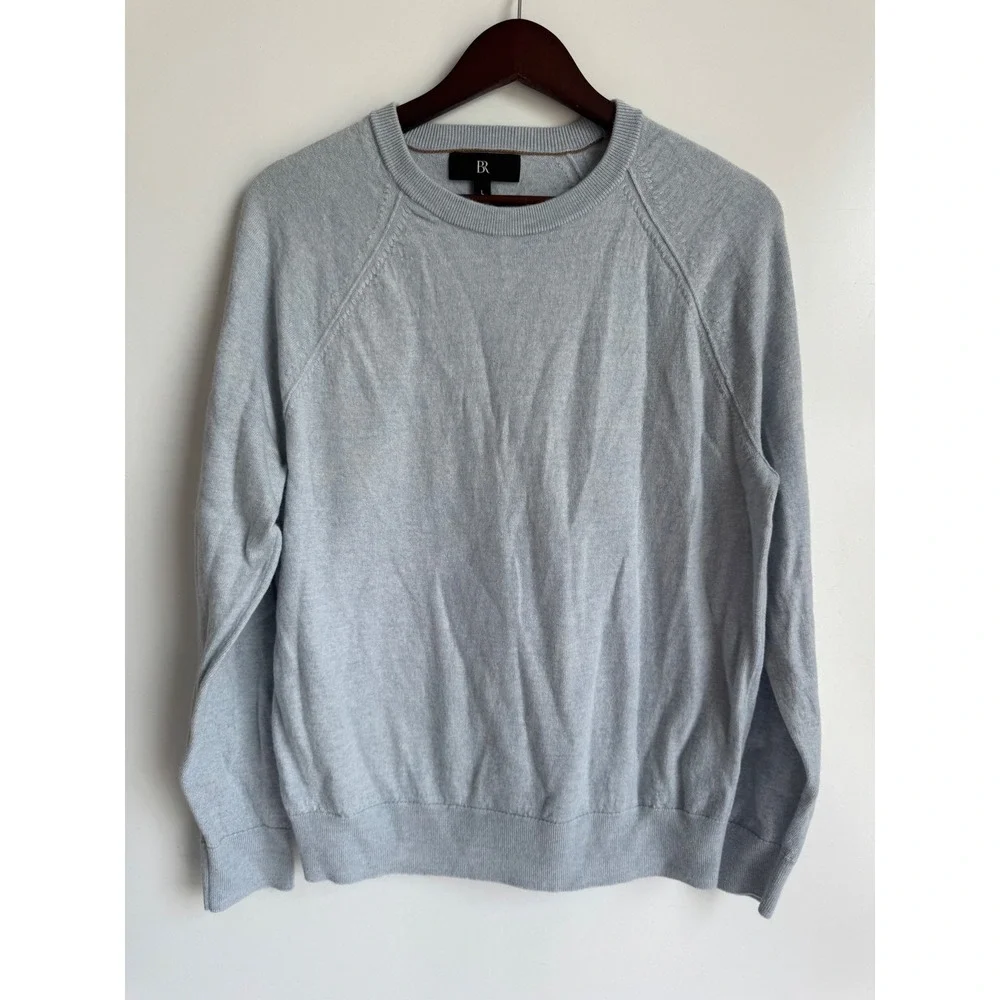Banana Republic Mens Light Blue 100% Extra Fine Merino Wool Crewneck Sweater L